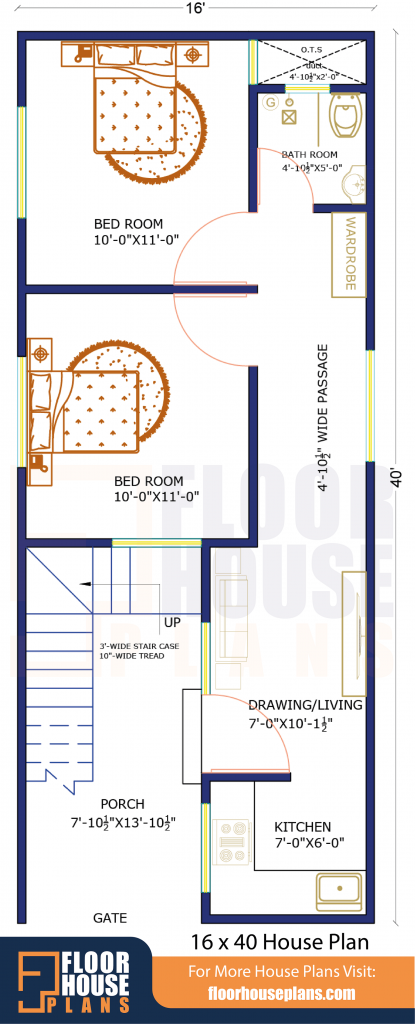 16 x 40 House Plan With Car Parking