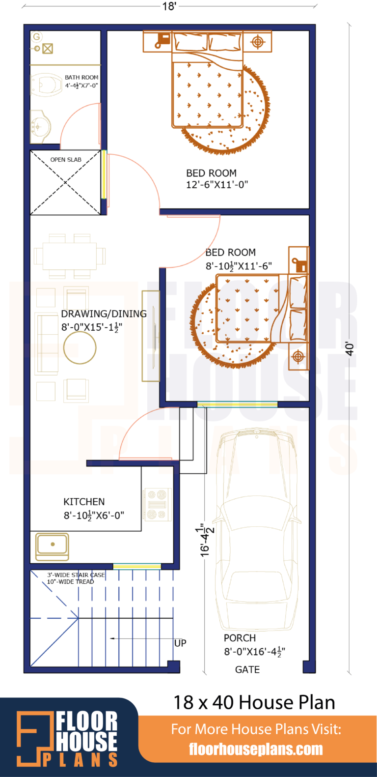 18 x 40 House Plan With Car Parking