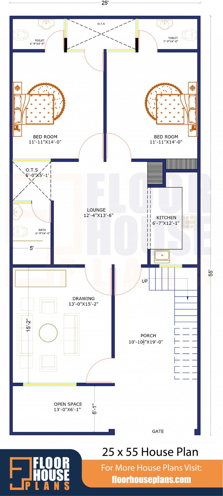 25 x 55 House Plan With Car Parking