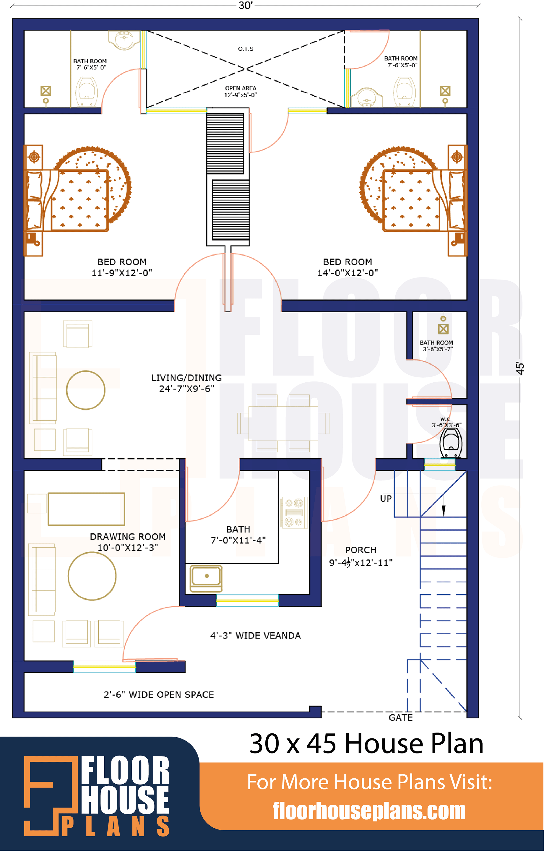 35 45 House Plan 3d With Car Parking