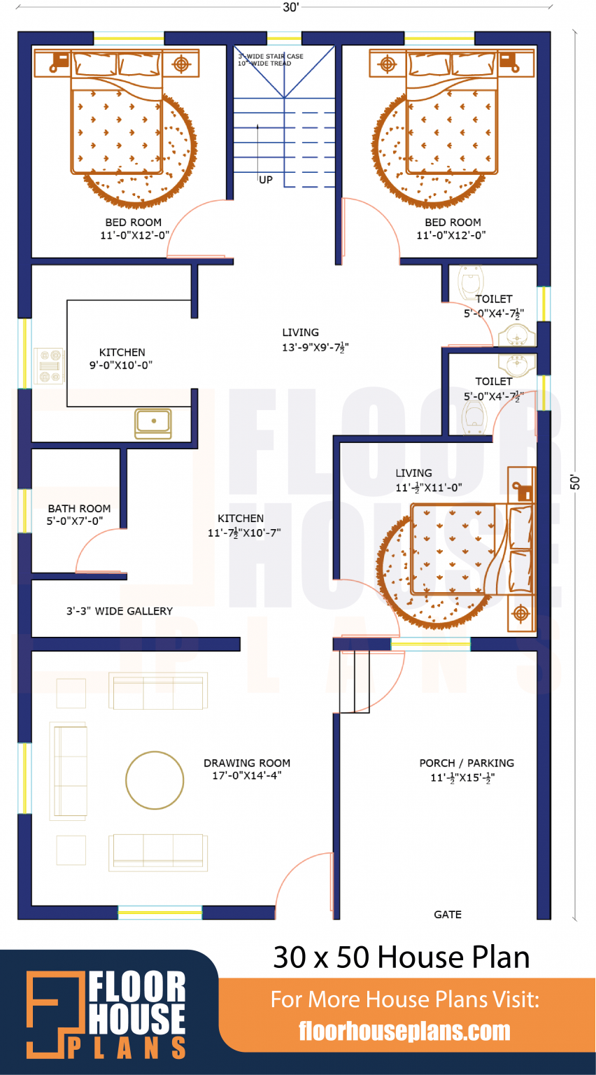 30 x 50 House Plan 3bhk With Car Parking