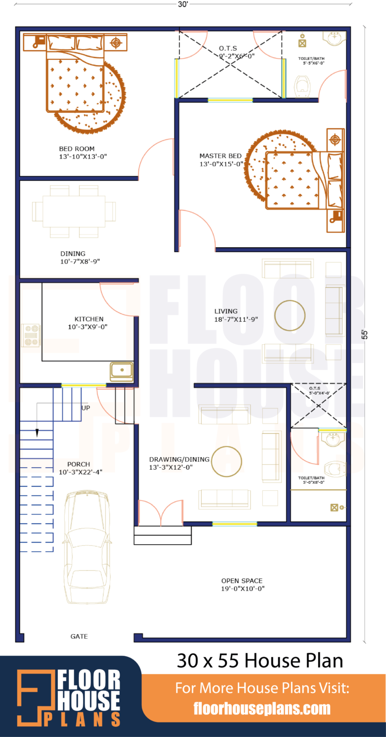 30 x 55 House Plan With Car Parking