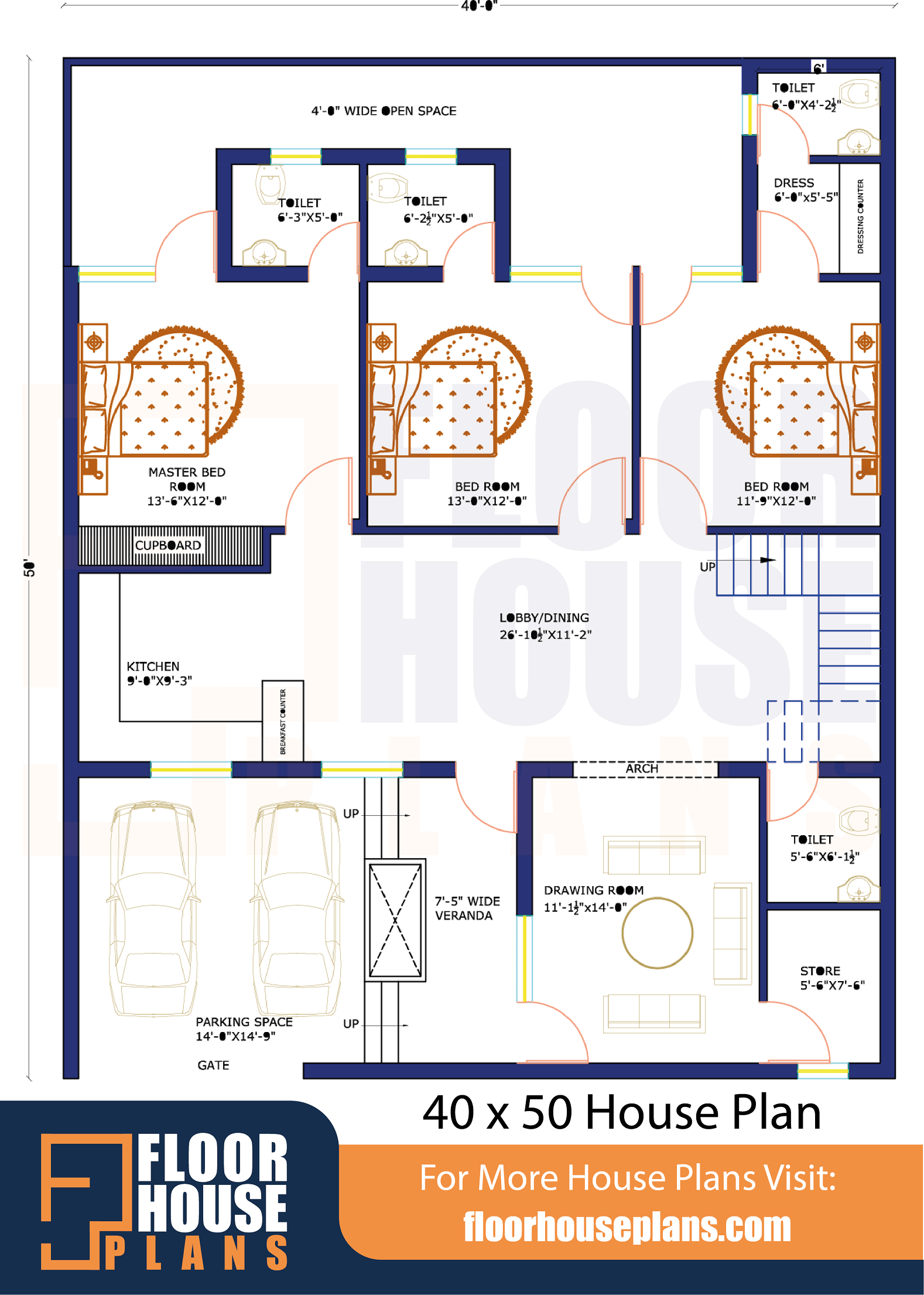 40 50 House Plan With Two Car Parking Space