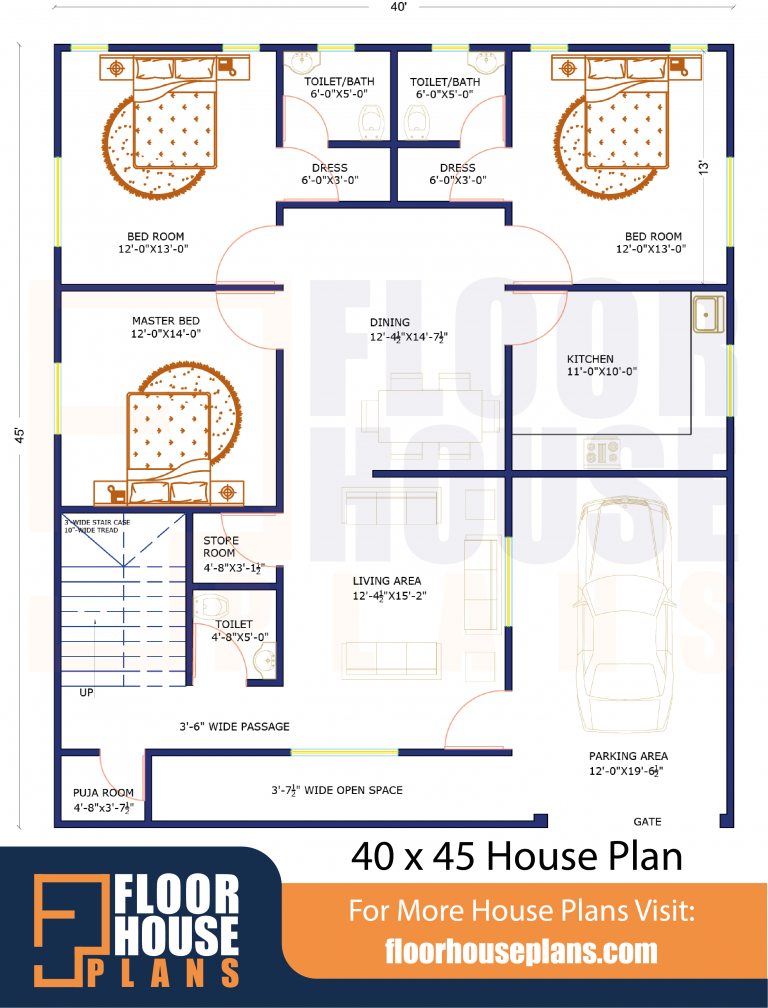 40 x 45 House Plan With Car Parking