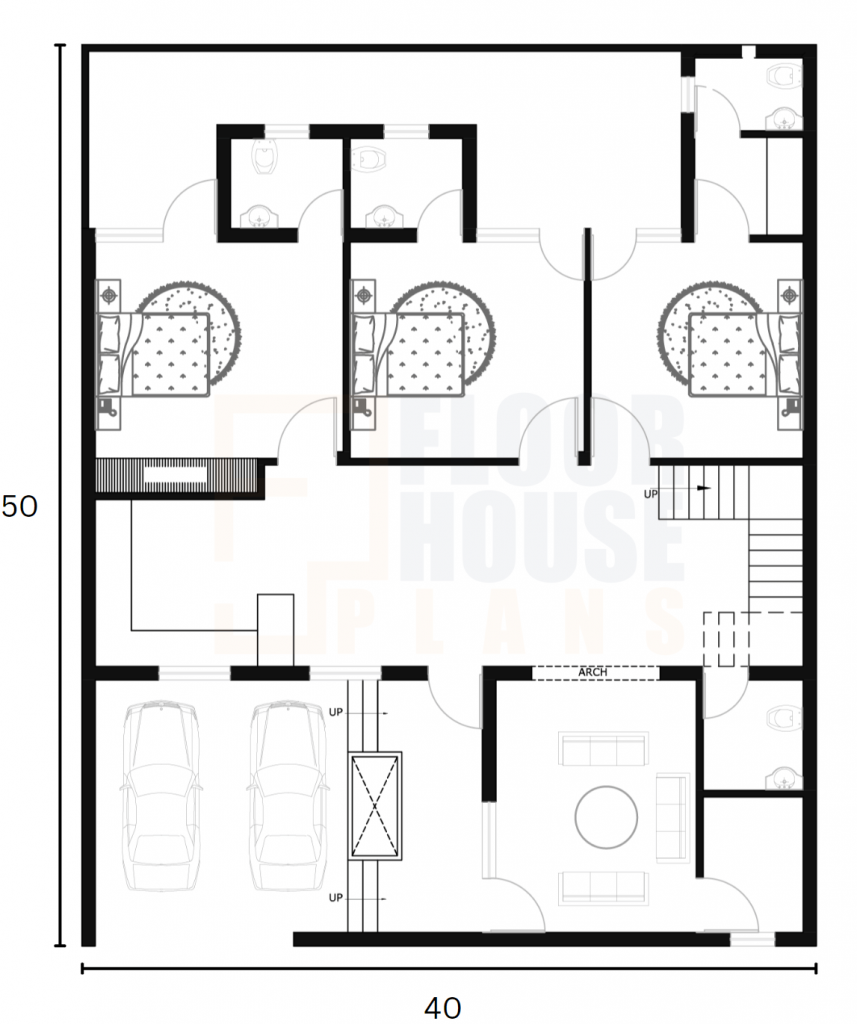 40 50 House Plan With Two Car Parking E