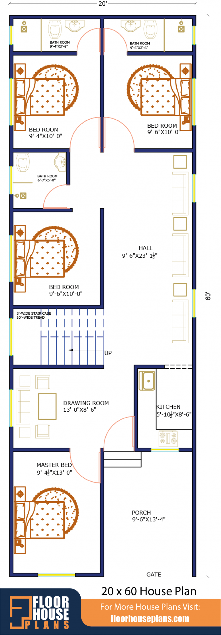 20 x 60 House Plan With Car Parking
