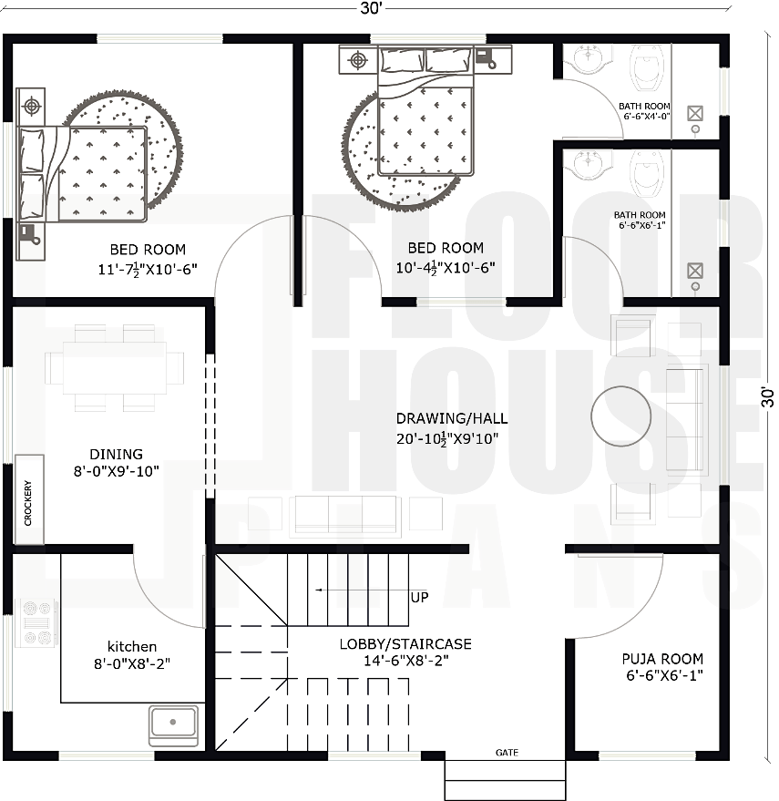 30ft-by-30ft-house-plan-with-two-bhk