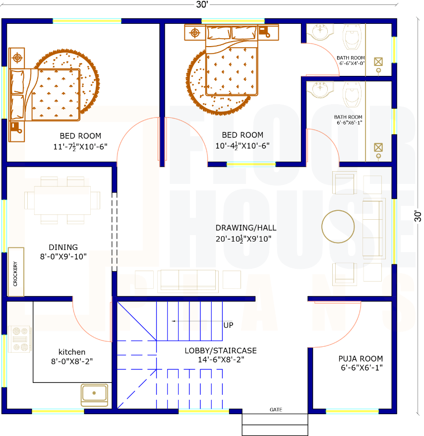 30ft-by-30ft-house-plan-with-two-bhk